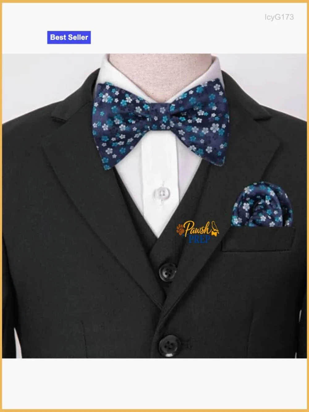 Pre-Tied Floral Bow Tie & Pocket Square Set, Silk Feel Polyester, Formal Wear